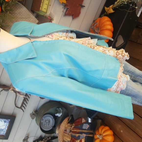 NICOLA BERTI ♡ RARE Gorgeous Turquoise Soft Genuine Italian Leather Jacket  S - Picture 4 of 16